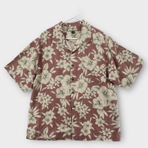 Tommy Bahama Shirt Mens Large Button Up Relaxed Fit Leaf Print Silk Red Camp